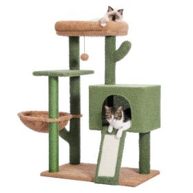 Cactus Cat Tree Cat Tower with Sisal Covered Scratching Post and Cozy Condo Cat Climbing Stand with Plush Perch &Soft Hammock for Indoor Cats(Minimum