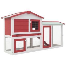 Outdoor Large Rabbit Hutch Red and White 57.1"x17.7"x33.5" Wood