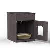 Wooden Pet House Cat Litter Box Enclosure with Drawer; Side Table; Indoor Pet Crate; Cat Home Nightstand (Brown)