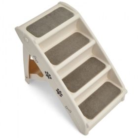 4 Step Anti-Slip Collapsible Plastic Pet Stairs Ladder For Small Dog and Cats (Color: Beige, type: Pet)